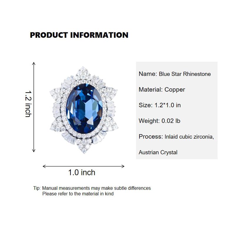 Image of Blue Rhinestone Brooches and Pins for Women Laple Pin for Men Denim Jacket Accessory Jewelry Gift