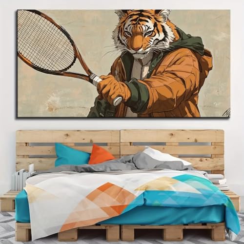 Art mural de qualité supérieure avec tigre abstrait tennis de 70x140cm