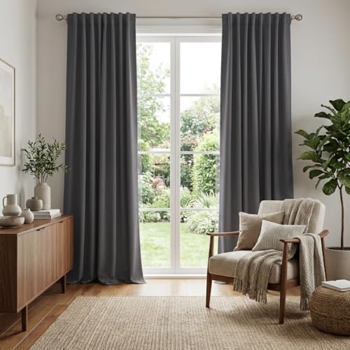 Image of RYB HOME Blackout Curtains for Living Room, Privacy Thermal Insulating Window Treatment Drapes for Bedroom Dining Home Office Basement, W 42 x L 84 inches, Grey, 2 Panels