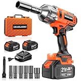 ISINEVER 1300Nm Schlagschrauber Akku, 1/2 Zoll Bürstenloser Schlagschrauber mit 21V 2x 4.0Ah Batterie & Schnellladegerät, 3 Gänge, 6 Stecknüsse für Autoreifen, Automobilmontage und Gerüstbau