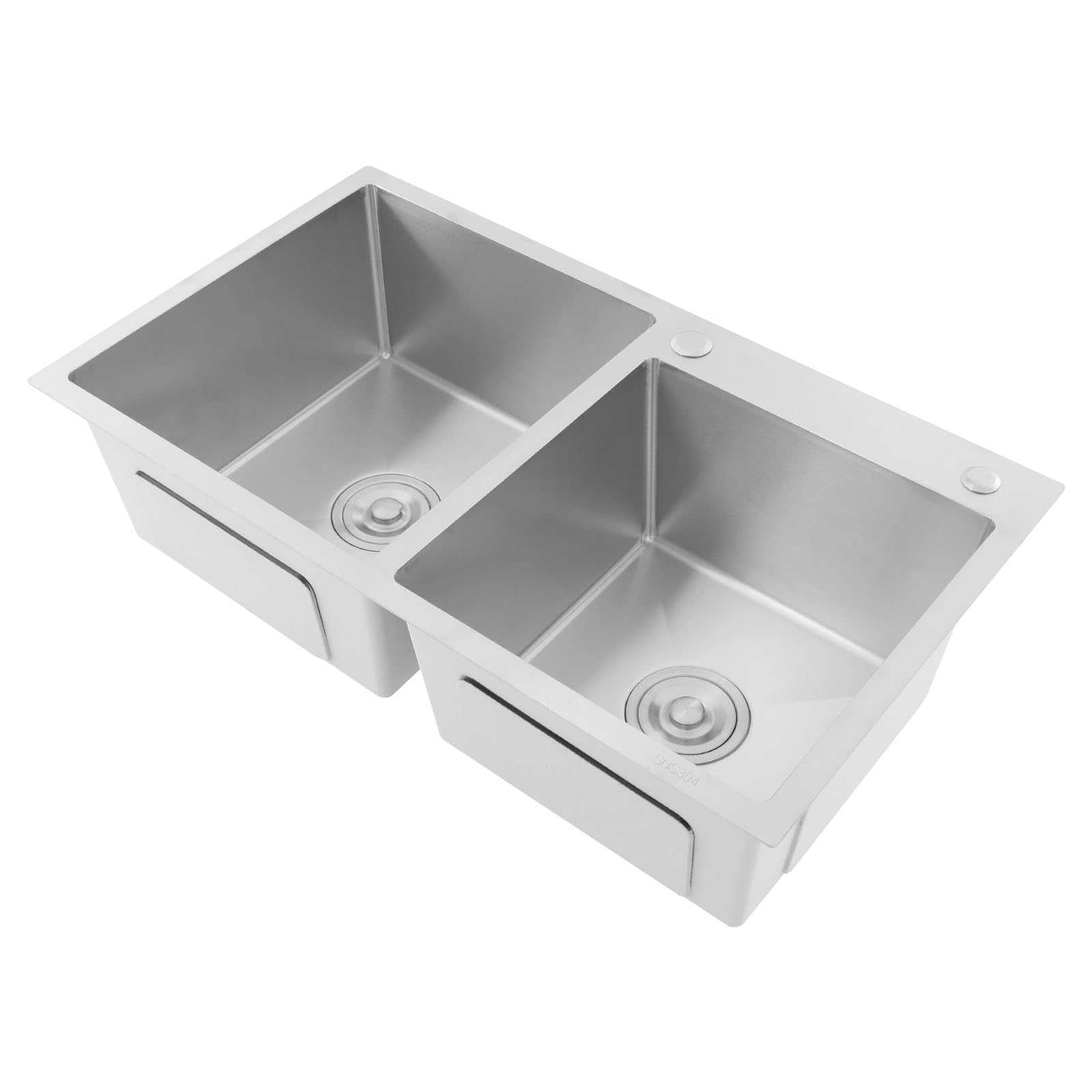 80 x 45 x 22 cm, doppio lavello da incasso, 2 vasche in acciaio inox, con set di sifone e filtro in acciaio inox, facile da pulire (argento)