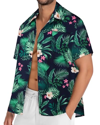 Image of Men Hawaiian Shirt Short Sleeve Summer Beach Button Down Shirts with Pocket