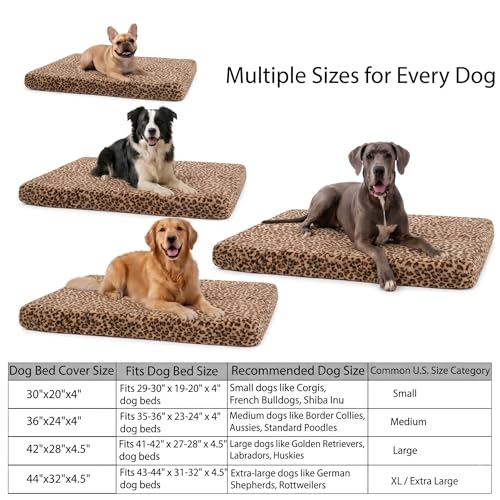 Image of Faux Fur Dog Bed Covers - Ultra Soft Rose Velvet, Removable & Washable, Cozy & Durable,Large Pet Bed Cover Only (No Filling) - Gray, (Leopard Print Brown-White, Small(30.0 inchL x 20.0 inchW x 4.0 inchTh))