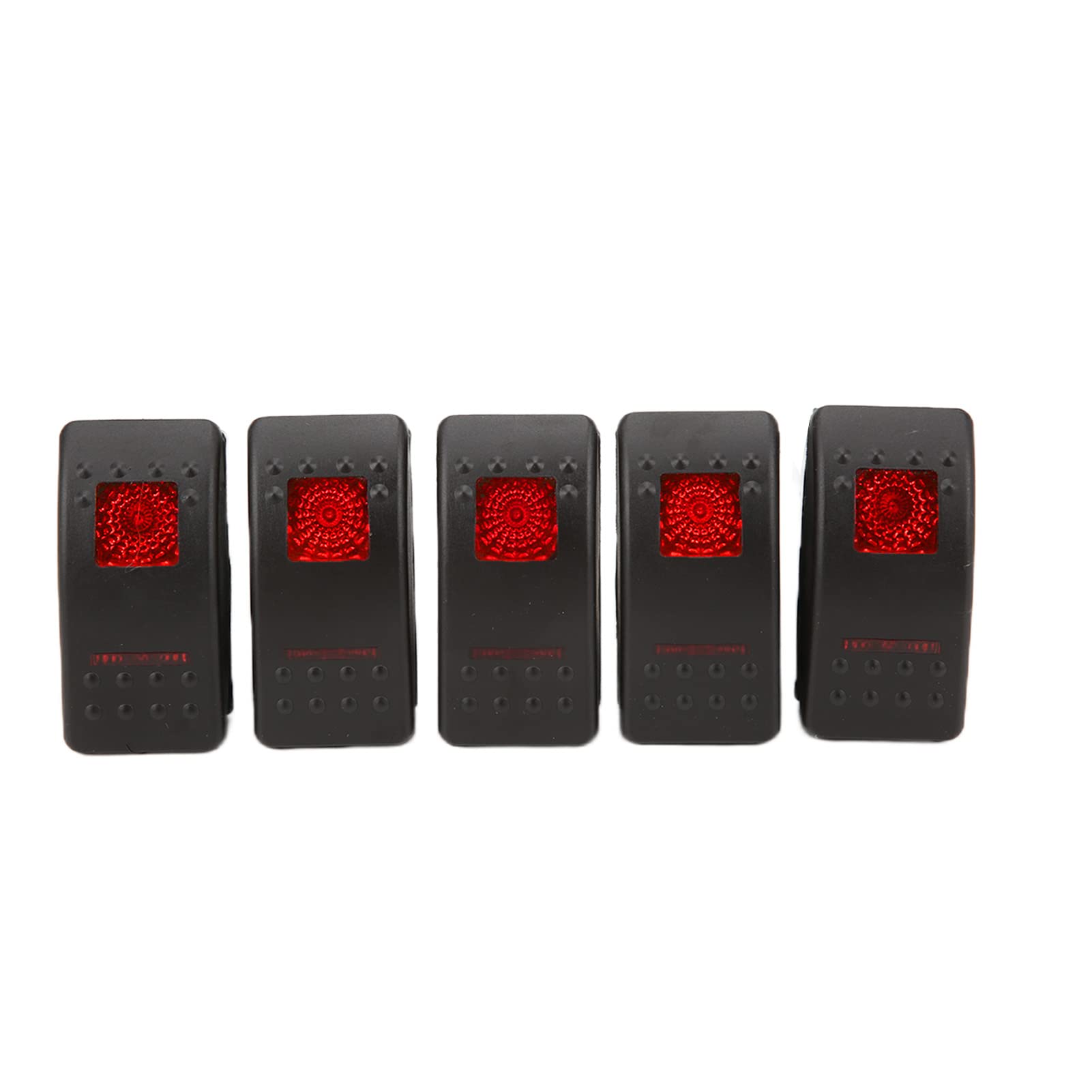 5 paczek SPST przełącznik kołyskowy 5 Pin czerwony podświetlany On Off 12 V 24 V 20A 10A dla samochodu SUV ATV 4x4 motocykl z naklejkami świecącymi w nocy