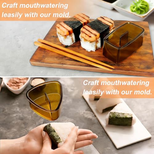 Image of 3PCS Clear Amber Onigiri Rice Ball Mold Maker Kit, Musubi Press, Triangle Sushi Press for Kid Lunch Bento, Non-stick, BPA-Free