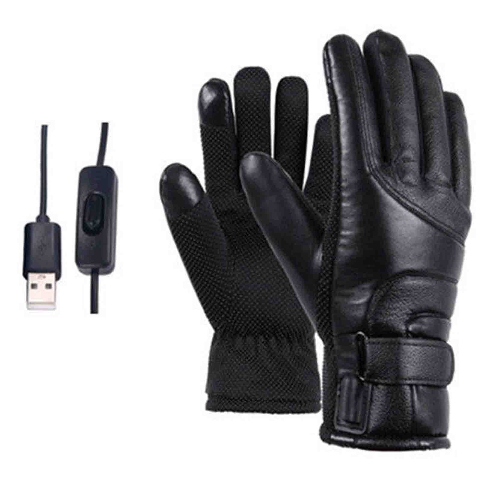 Guantes térmicos Guantes térmicos de Invierno eléctricos Pantalla táctil USB Cuero Impermeable Negro para Mujeres Hombres Esquí Ciclismo