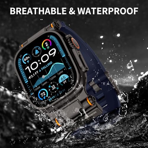 Image of FOAMUNOC Rugged Band Compatible with Apple Watch Ultra 3 /2 /1 Band 49mm /46mm /45mm /44mm /42mm, Metal Connector with Strap for iWatch Ultra Series 11 /10 /9 /8 /7 /6 /SE3 /SE2 /SE /5 /4 /3 /2 /1, Navy Blue /Black