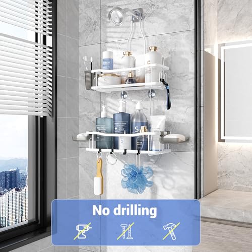 Image of Aitatty Hanging Shower Caddy Bathroom Organizer: Rustproof Shower Shelf Racks Over Shower Head - No Drilling Inside Bath Shower Rack Shelves Over Showerhead for Shampoo with Soap Holder White