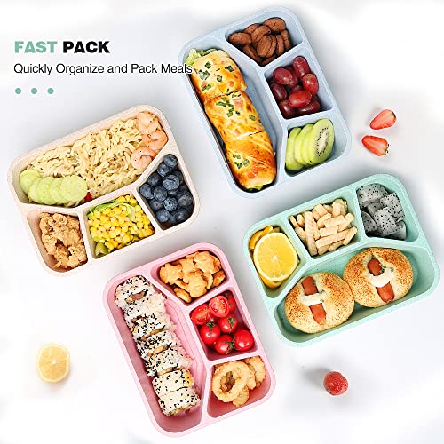 4 Pack Bento Lunch Box, 4 Compartment Meal Prep Containers, Lunch Box For Kids, Durable Bpa Free Plastic Reusable Food Storage Containers - Stackable, Suitable For Schools, Companies,Work And Travel #TOP2