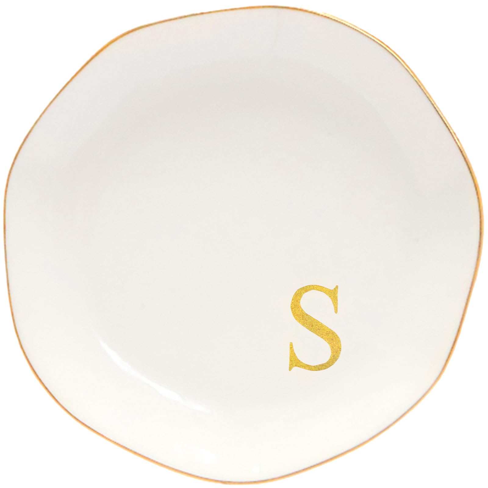 Ceramic Jewelry Tray Initial Ring Dish Personalized S-Monogrammed Engagement Wedding Gifts, for Birthday Mother's Day Christmas for Women, Ceramic White 4.75" (S)