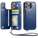 Wefor for iPhone 15 Pro Wallet Case with Card Holder, Case for iPhone 15 Pro with RFID Blocking, Kickstand Card Slots Case, Double Magnetic Clasp and Durable Shockproof Wrist Strap Cover (Blue)