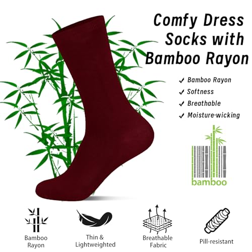 Mens Bamboo Rayon Dress Socks,Mid Calf,Moisture Wicking,Anti-Odor,Durable White Crew Socks for Men Size 10-132