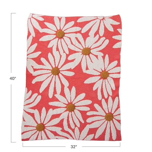 Image of Creative Co-Op Beautiful Cotton Knit Baby Blanket with Flower Prints, Multicolor