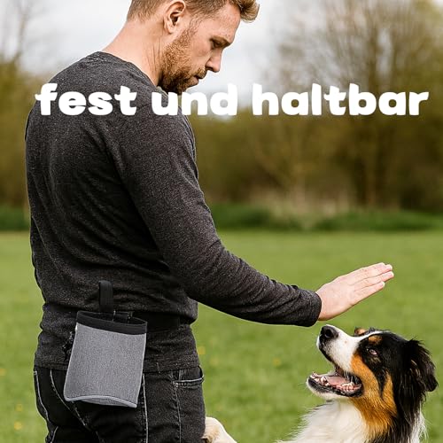 CJAPGJW Leckerlibeutel für Hunde, leckerlitasche für Hunde,Hundetraining futterbeutel hundetraining Multifunktionale Futtertasche mit Kotbeutelspender Verstellbarer Gürtel(Grau)