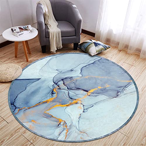Tapis rond bleu géométrique lavable intérieur et extérieur - 2