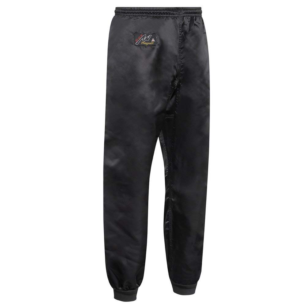 Playwell Black Martial Arts Kung Fu 100% Satin Cuffed Leg Trousers (6/190Cm)