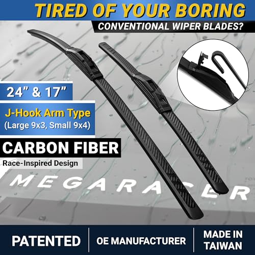 Image of Premium Silicone Windshield Wiper Blades 24 inch & 17 inch (2 Pack) for Car & Truck | Carbon Fiber Design, Quiet & Smooth Streak-Free Clean Wipe, All-Season, OEM Quality, Front Automotive Replacement Wipers