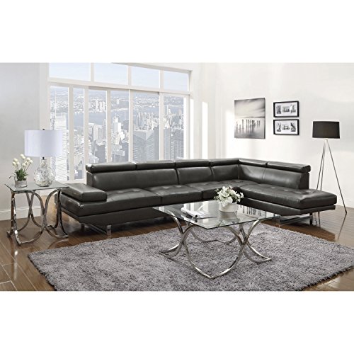 Coaster Piper Contemporary Charcoal Sectional Sofa with Adjustable Headrests and Chrome Base