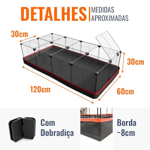 Cercado Porquinho da Índia Coelho Tela Estreita 60x120x30cm com Teto e Bandeja Impermeável Tela Aram