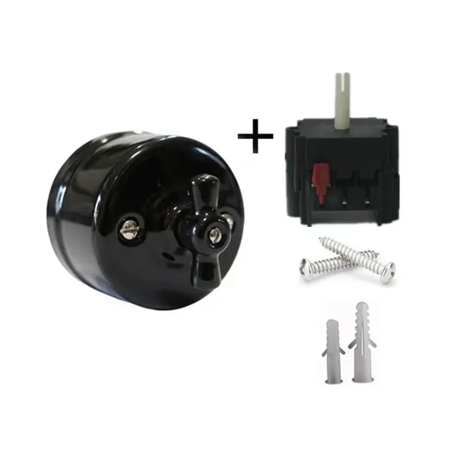 Interruptor giratorio de cerámica for luz de pared, interruptor de perilla de control de 2 vías for mejoras del hogar(Black Switch)