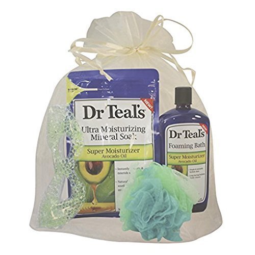 Dr. Teals Super Moisturizer Avocado Oil For Instantly Hydrating and Nourishing Skin (Foaming Bath and Mineral Soak with Sponge and Eye Mask in Organza Bag)