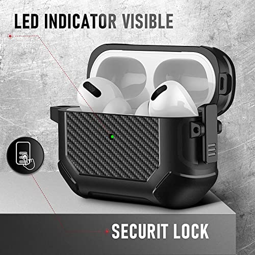 Image of Printme for AirPods Pro 2nd Generation Case 2022, Carbon Fiber Secure Lock Clip Full Body Shockproof Hard Shell Protective Case Cover with Keychain for Apple AirPod Pro 2 (Black)