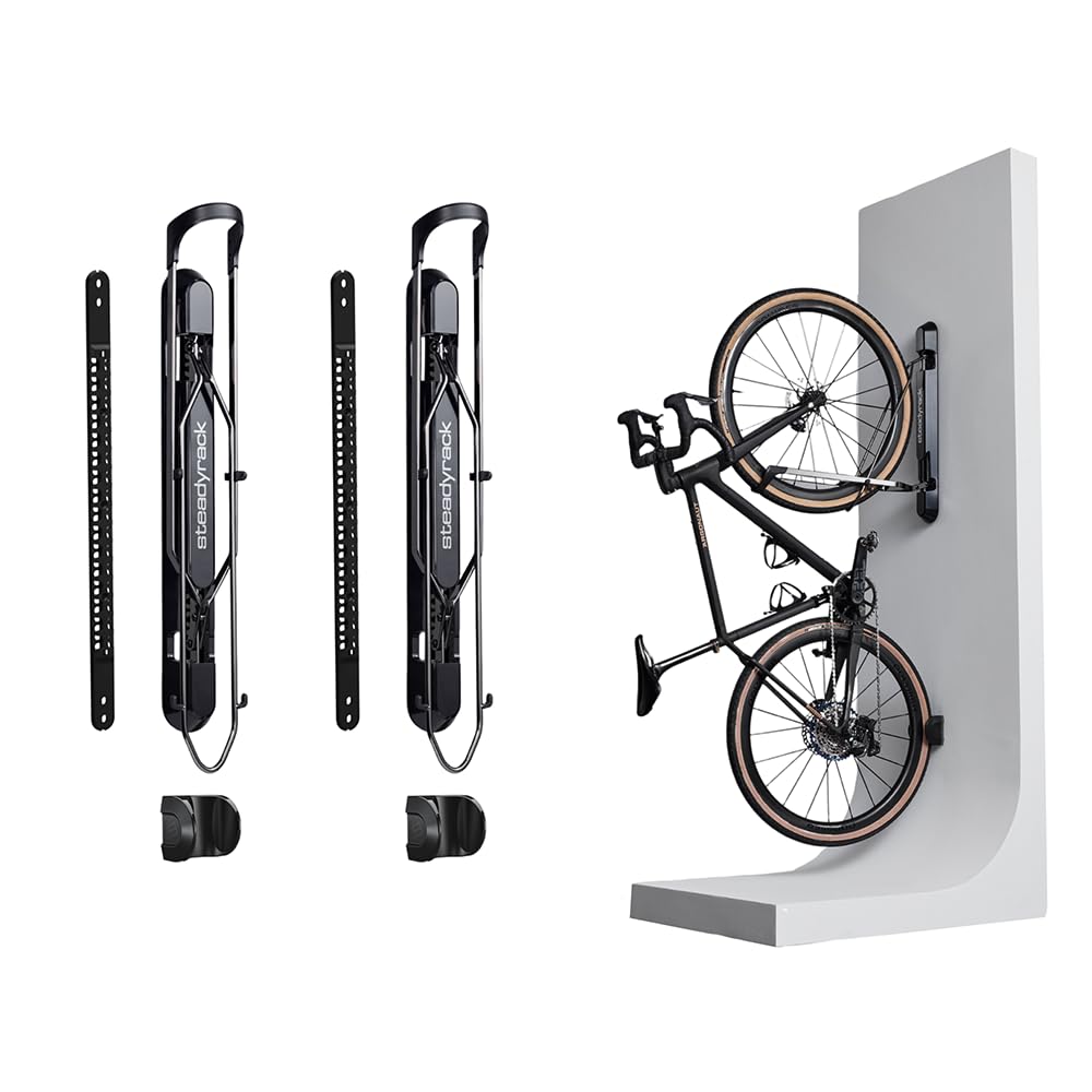 Steadyrack ProFlex Narrow Bike Rack – Vertical Wall Mount Bike Storage for Home - Roll-In Roll-Out System - Space-Saving Pivot - Fits Road, BMX, Gravel, Fender and More - 2 Pack