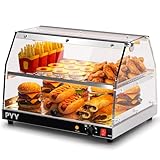 PYY Commercial Food Warmer Display, Electric Countertop Food Warmer with LED Lighting Adjustable Glass Door, 2-Tier Pastry Display Case for Buffet Restaurant Silver