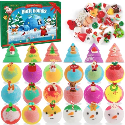24 Pack Christmas Bath Bombs for Kids with Surprise Toys Inside 2026 Kids Advent Calendar Bathbombs Set Bubble Bath Bombs for Christmas Stuff Gifts for Boys Girls Xmas New Year Birthday Party Favors