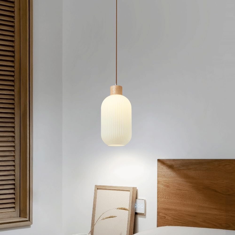 Simplicidad Lámparas Colgantes Lámpara Colgante De Vidrio Lámpara De Estilo Japonés, Accesorios De Iluminación De Techo con Cubierta De Madera para Restaurante Interior Cafetería Bar Sótano,