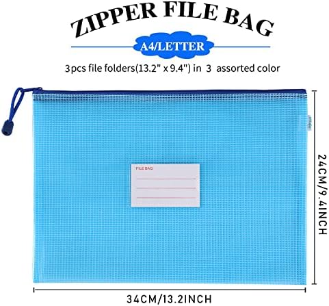 Mr.do A4 Thick Zip Document Wallet File Bag Folders with Label Pocket Plastic Wallets with Zipper Pouch Waterproof Hanging for School Office Supplies Paper Filing Household Bills Receipts Storage 5PCS