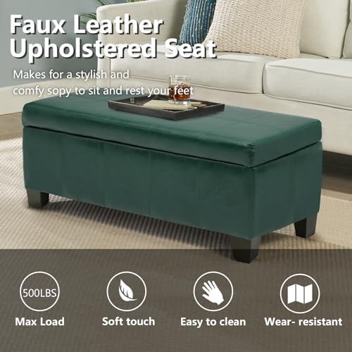 Image of 41 inch Storage Ottoman, Storage Bench with Safety Hinge, Upholstered Synthetic Leather Ottoman Bench for Bedroom, Living Room, Entryway, Hallway, Foot Rest, Support 500lbs