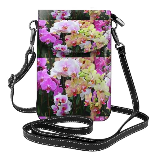 Sac bandoulière orchidées et porte-téléphone en cuir PU pour femme avec fentes pour cartes
