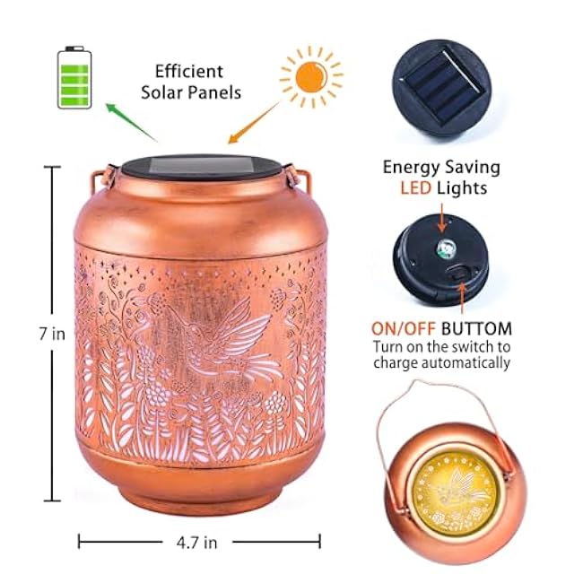 Hummingbird Solar Lanterns Outdoor Waterproof Hanging Solar Lights Hummingbird Gifts for Women/Men Metal Decorative LED Hummingbird Lanterns for Garden Decor,Patio,Lawn,Pathway,Yard