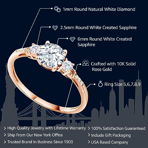 Gem Stone King 10K Rose Gold Hearts And Arrows White Created Sapphire Engagement Ring For Women (1.34 Cttw, Available In Size 5, 6, 7, 8, 9) #TOP1