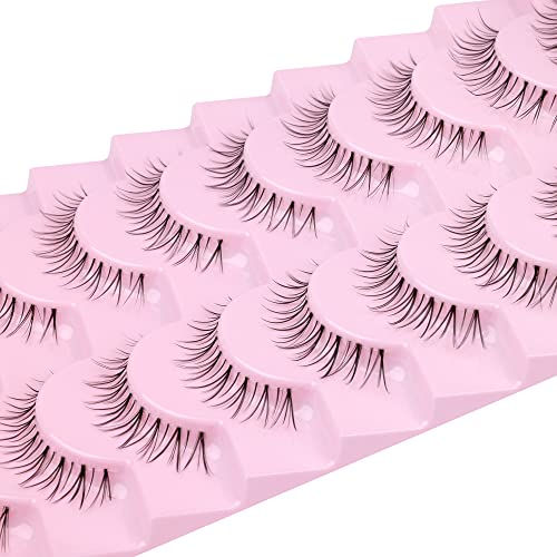 False Eyelashes Wispy Short Cat Eye Lashes Natural Look Clear Band Soft Fake Eyelashes 10 Pairs Pack Japanese Lashes 10Mm Korean Asian Spiky Lashes By Fanxiton #TOP3