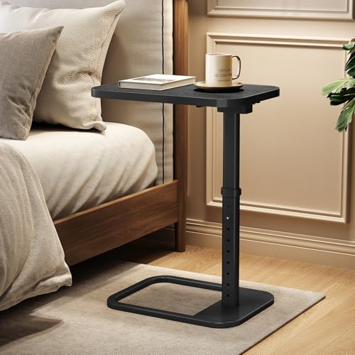 Image of Kitstorack TV Tray Table, Adjustable Height & Rounded Metal Corners, Snack Table for Couch, Sofa, Bed, Chair, Living Room, C Shaped End Side Table for Eating, Dinner or Laptop, Small Spaces, Black
