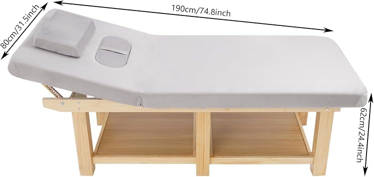 Wood Wide Stationary, Physical Therapy Tables for Treatment, Spa Facial Beds, Velvet Cloth Heavy Duty Professional Stationary Massage Bed, 74.8 x 31.5 x 24.4in