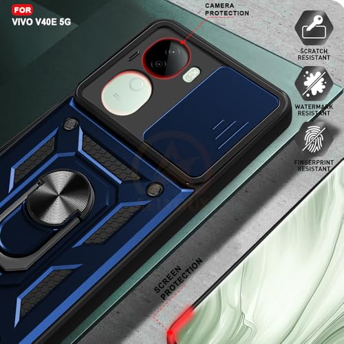 Image of Armor Bumper Back Cover Case for Vivo V40E 5G / iQOO Z9S 5G | Rotating Camera Cover, Ring Holder & Kickstand | Heavy Duty & 360 Degree Protection Vivo V40E 5G / iQOO Z9S 5G Back Cover (Blue)