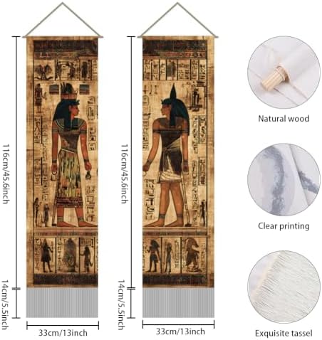 AHANDMAKER 2Pcs Ancient Egypt Mythology Tapestry Egypt Civilization Pharaoh King Wall Hanging Egyptian Murals Long Tapestry with Tassels for Living Room Bedroom Home Dorm Decor, 45.7x13 Inch - 2