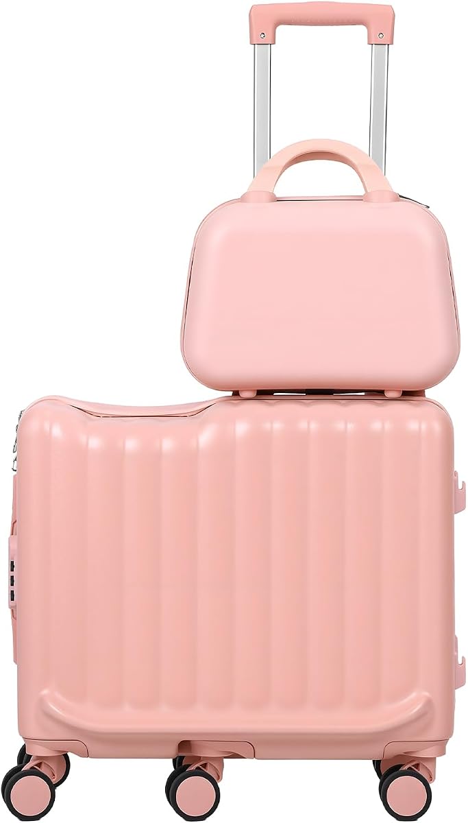 Equipaje de paseo de 20 pulgadas con maleta pequeña de mano, pedal plegable y 6 ruedas giratorias, bolsa de viaje rígida para scooter rosa para niños y niñas, color rosa B