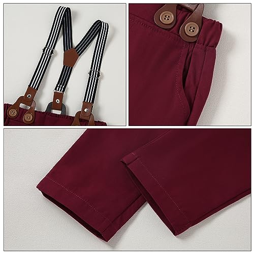Image of YALLET Toddler Baby Boy Clothes Suit Gentleman Wedding Outfits Formal Dress Shirt+Bowtie+Suspender Pants