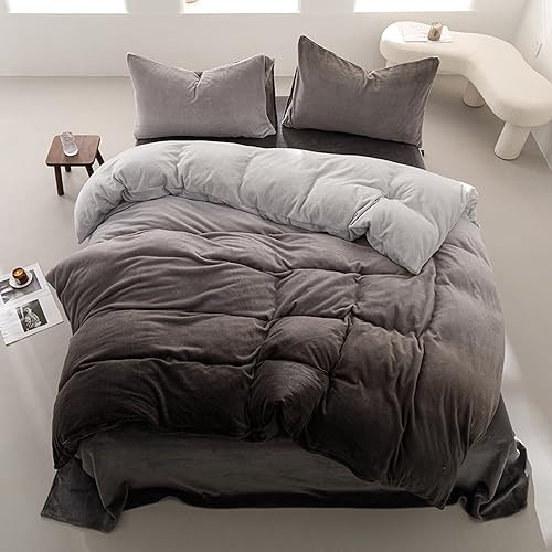 Pureant Gradient Gray Comforter Sets Queen Size White Grey Velvet
