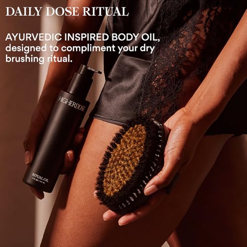 HigherDOSE Supercharge Copper Body Brush and Ritual Oil - Lymphatic Drainage Dry Brush to Accelerate Drainage of Toxins with Ion Charged Bristles - Ayurvedic Nourishing Body Oil for Dry Skin (2 Pcs)