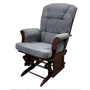 Millies Adeliza Glider Chair and Ottoman Set Gray Microfiber Upholstery with Cherry Wood Finish Smooth Gliding Motion for Living Room or Nursery