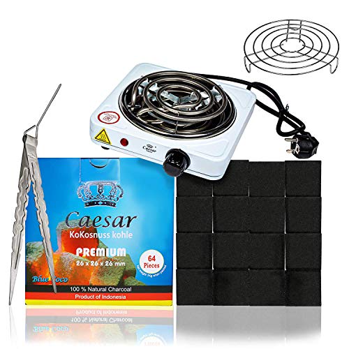 Caesar 1 kg Premium Coconut Natural Charcoal for Shisha & BBQ [Shisha Coal] 2.6 cm Pack of 64