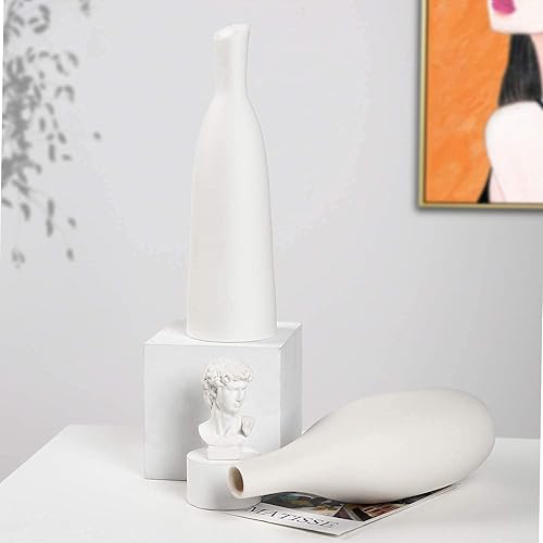 Miniatura 5 de Juego de 2 jarrones de cerámica, pequeños jarrones de flores, jarrones de superficie mate esmerilados blancos para decoración rústica del hogar