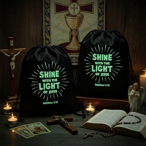Image of 24 Pcs Shine with The Light of Jesus Drawstring Backpacks Bulk