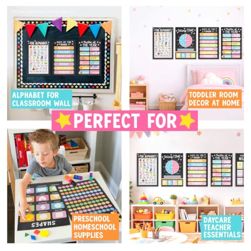 Image of Hadley Designs 16 Educational Posters for Classroom Decor - Learning Posters for Toddlers 1-3, Alphabet for Classroom Wall, Daycare Essentials, Homeschool Posters Preschool, Chalkboard Playroom Decor
