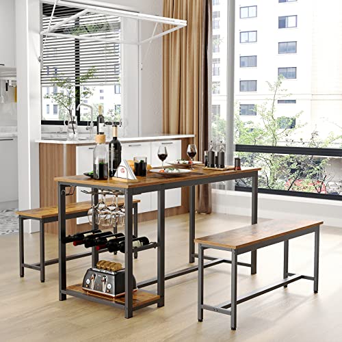 Sogesfurniture 3 Pieces Dining Table Set 54.7 Inches Modern Kitchen Table Set Dining Room Table For 3-Pcs Set Industrial Style With Heavy Duty Metal Frame Rustic Brown #TOP2